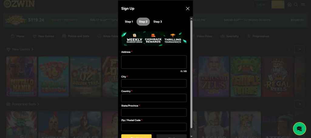 Ozwin Casino Registratie Stap 3